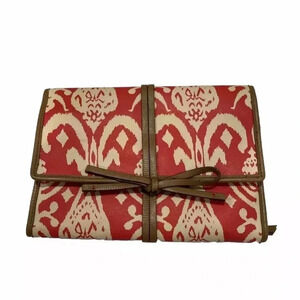 Stella & Dot Jewelry Roll Up Travel Case Red Zipper Pockets Snap Closure